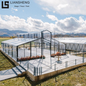 Hochwertiges Atriumzelt aus Aluminium mit schwarzem Rahmen und PVC-Überdachung, geeignet für Partys, Hochzeiten und Großveranstaltungen