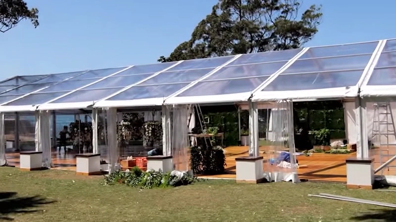 20 x 40 Outdoor-Hochzeitszelt mit Aluminiumrahmen, transparent